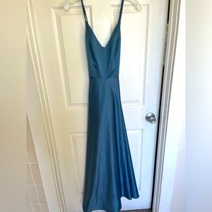 David’s Bridal Steel Blue Satin A Line Dress Size 0